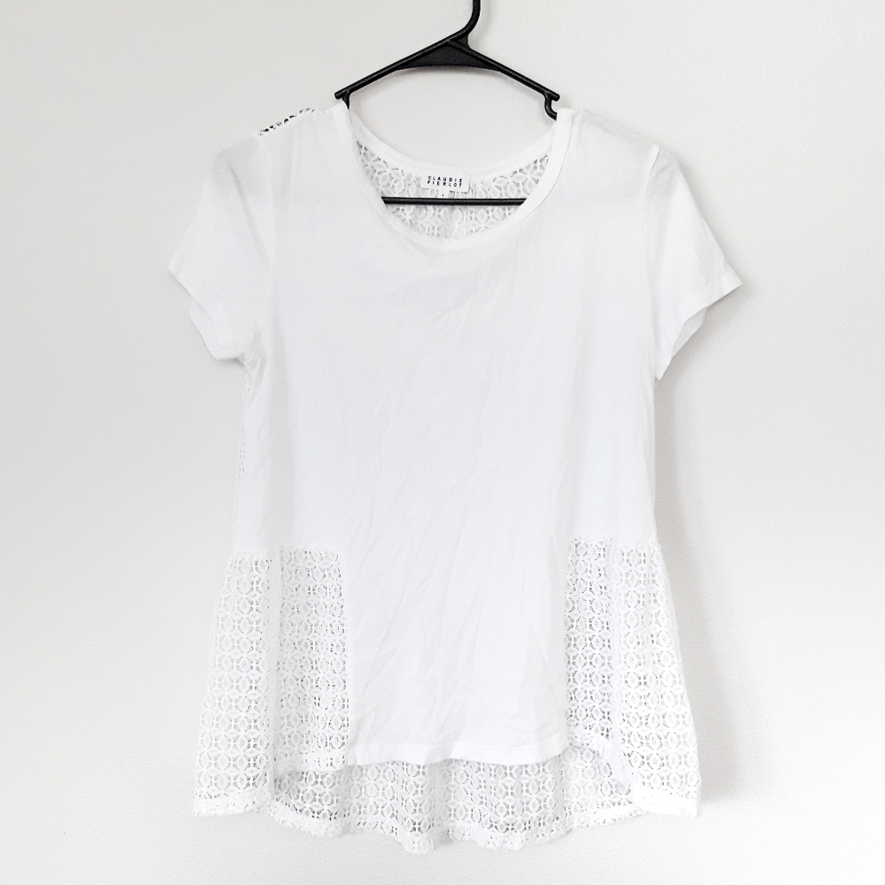Claudie Pierlot | Cotton Peplum Lace Top in White